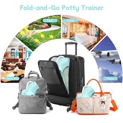 Foldable Travel Potty Seat for Toddler, Portable Toilet Training Seat for Kids on The Go, Fits Round & Oval Toilets with Non-Slip Base & Travel Bag for Car Airplane Essentials, Grey