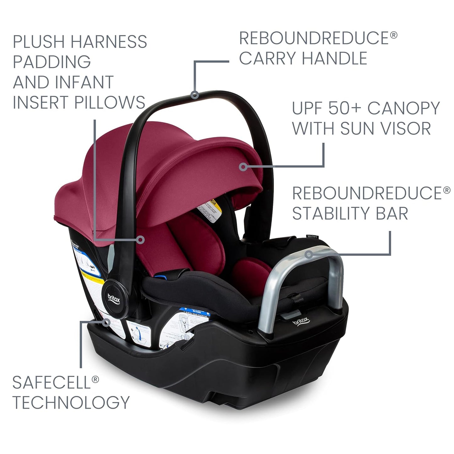 Britax Willow SC Infant Car Seat, Rear Facing Car Seat with Alpine Base, ClickTight Technology, RightSize System, Pindot Stone