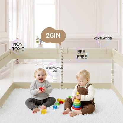Fodoss Baby Playpen 50×50in, Small Play Pen for Babies and Toddlers, Playpen for Apartment, Play Yard, Activity Fence, Baby Playard with All-Side Mesh, Pull Rings