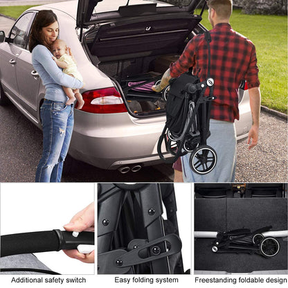 INFANS 2 in 1 Baby Stroller, High Landscape Infant Stroller & Reversible Bassinet Pram, Foldable Pushchair with Adjustable Canopy, Storage Basket, Cup Holder, Suspension Wheels (Black)