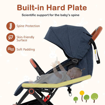 HONEY JOY Travel Stroller, One-Hand Quick Fold Lightweight Umbrella Stroller for Airplane, Wrist Wrap & Net, Multi-Position Recline, Overhead Friendly Compact Stroller for Newborn and Toddler(Gray)