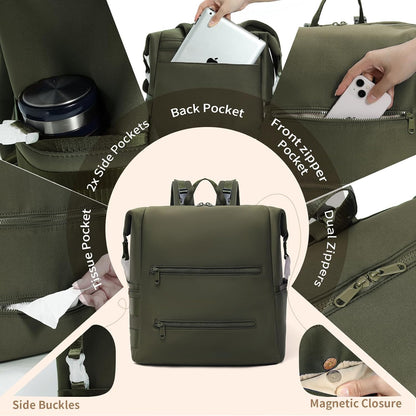 Omanmoli Diaper Bag Backpack,Large Neoprene Baby Bag for Boys Girls with 15 Diaper Bag Organizer,2 Insulated Pockets,Changing Pad,Stroller Straps,Gray