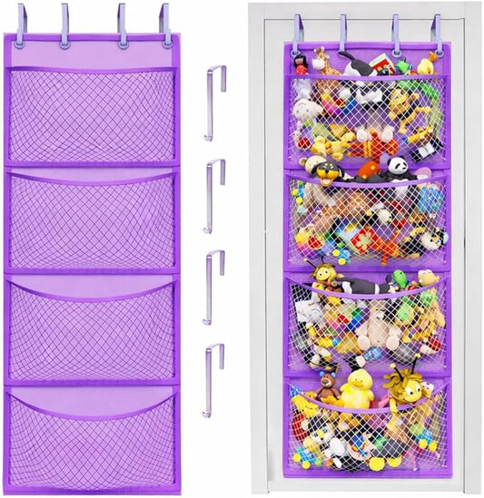 Honeyera Plush Storage (Patent Pending) - Plush Hammock Net Over Door Organizer for Stuffies, Baby Accessories, Toy/Hammock Hanging Storage Big Girls Toddler Large Bag Animals (Purple)