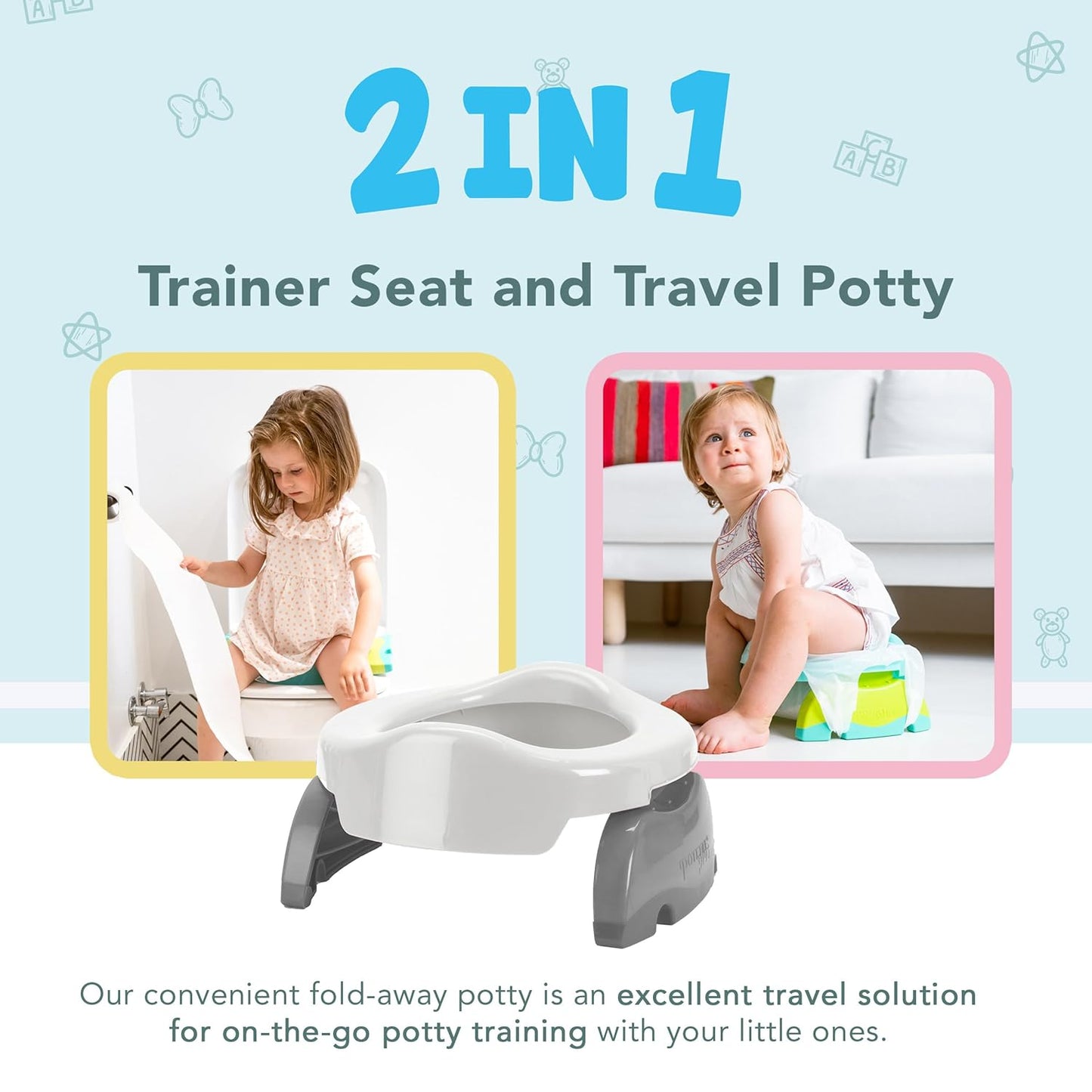 Kalencom Potette Plus 2-in-1 Travel Potty and Trainer Seat - Dual-Purpose Potty Training Toilet Seat - Portable Potty for Toddler Travel - with Durable, Lock-in Legs and Splash Guard - Pastel Mint