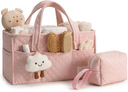 PeraBella Baby Diaper Caddy Organizer, Baby Basket Shower Gift, Portable Changing Table Basket, Postpartum Caddy & Tote Bag Pouch, Newborn Boy & Girl Nursery Essentials Registry, Car Diaper Organizer