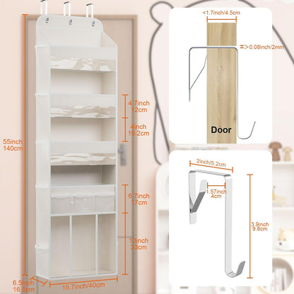 OneDream Over the Door Organizer for Nursery, 5-Tier Baby Clothes Organizer with Removable Storage Caddy, Hanging Behind Door Storage with Clear Pockets and Side Mesh Compartments, Grey