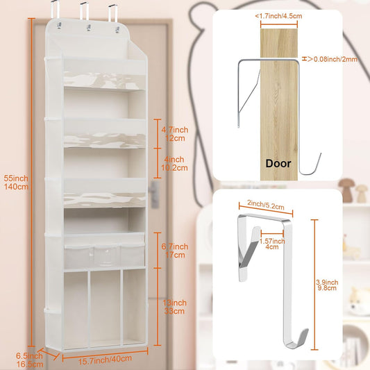 OneDream Over the Door Organizer for Nursery, 5-Tier Baby Clothes Organizer with Removable Storage Caddy, Hanging Behind Door Storage with Clear Pockets and Side Mesh Compartments, Grey
