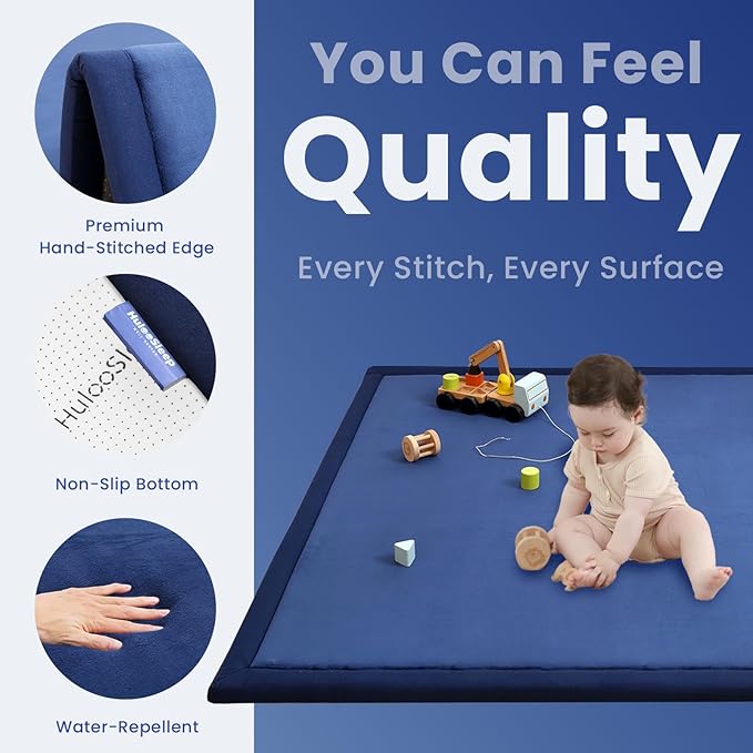 Extra Large 79"x118" Baby Activity Play Mat for Floor, 1.3" Thick Elasti Foam for Tummy Time & Crawling, Non-Slip Nursery Rug for Infants, Toddlers & Kids, Tatami Style Mat for Yoga, Living Room, Classroom & Playroom(Royal Blue)