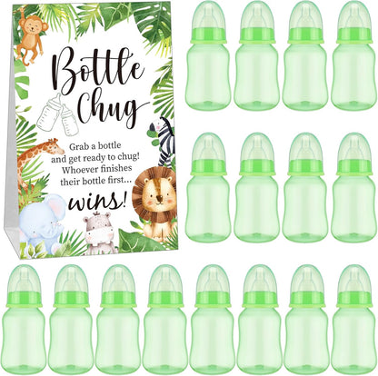 TrelaCo Bottle Chug Baby Shower Game 20 Pcs Baby Bottles Shower Favor with 1 Greenery Theme Sign for Gender Reveal Party Supplies Gifts(Green)