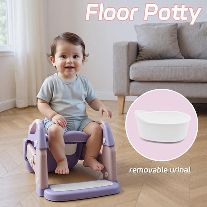 Snugzy Toddler Potty Training Seat 3-in-1 Foldable Potty Training Toilet with Step Stool Adjustable Potty Chair with Urinals (Grey)