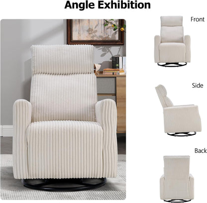 CANMOV Swivel Rocker Chair for Nursery, Swivel Accent Chair with High Back and Arms, Corduroy Glider Chair for Living Room Bedroom Nursery, Grey