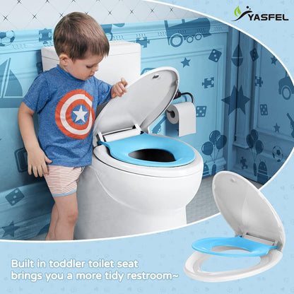 YASFEL Built in Potty Training Toilet Seat for Toddlers, Kids & Adults Biscuit Plastic Toilet Seats Elongated Slow Close with Magnets(Almond, 18.5”)