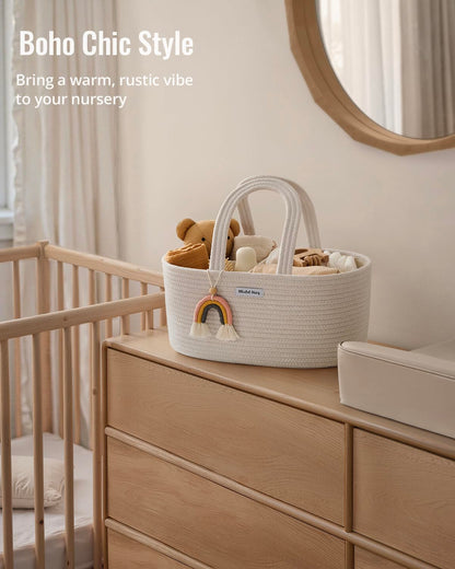Blissful Diary Baby Diaper Caddy Organizer, Cotton Rope Diaper Caddy Basket, Large Storage Basket for Newborn Boys and Girls, Gift for Baby Shower List, Newborn Essentials, Earthy Rainbow