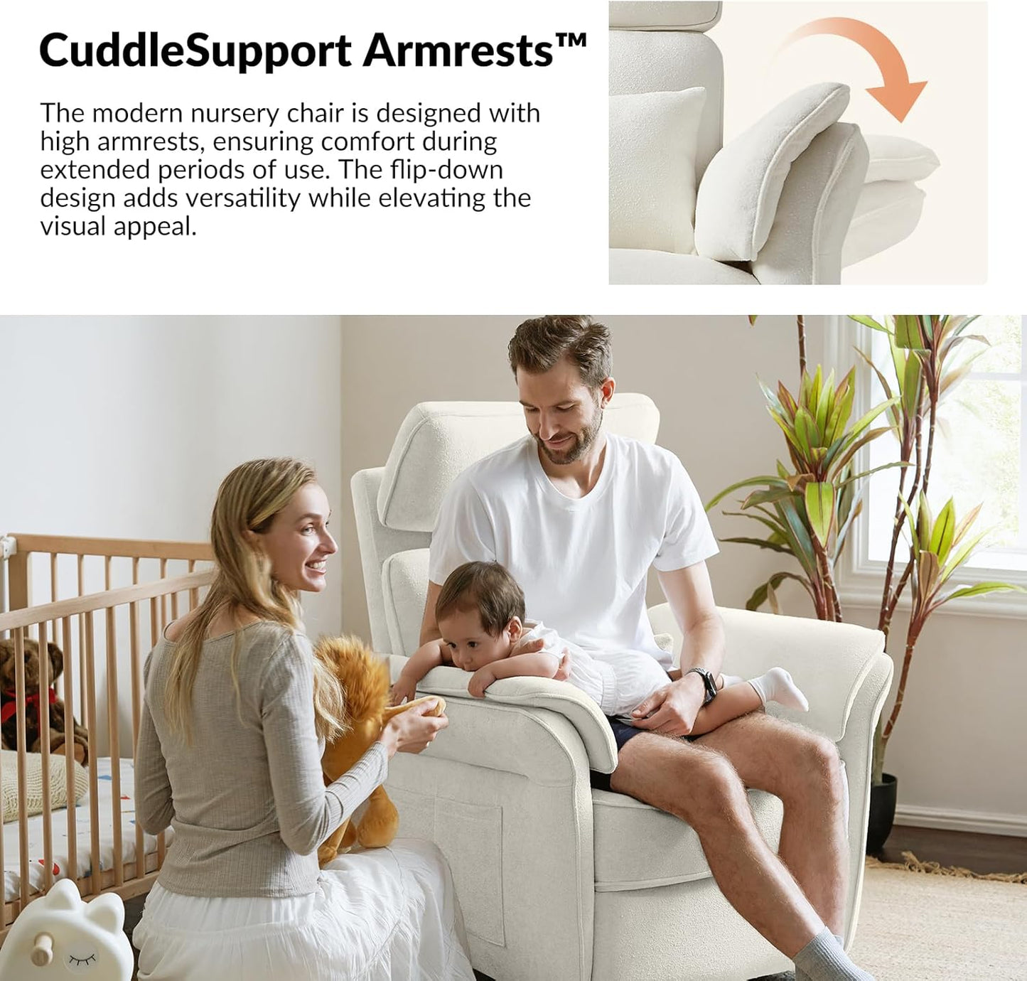 HULALA HOME Nursery Glider Recliner with Adjustable Headrest and Armrests, Power Swivel Rocker Recliner Chair with USB Port and Storage Bags, GREENGARD, FSC, CertiPUR-US® Certified, Beige