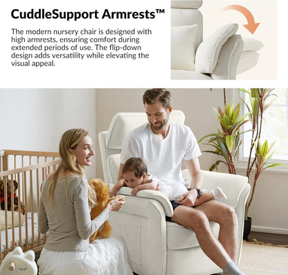 HULALA HOME Nursery Glider Recliner with Adjustable Headrest and Armrests, Power Swivel Rocker Recliner Chair with USB Port and Storage Bags, GREENGARD, FSC, CertiPUR-US® Certified, Beige