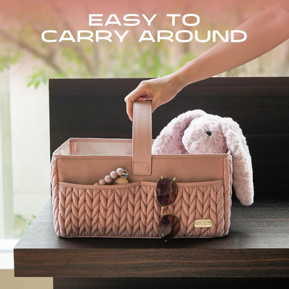 Luxurious Baby Diaper Caddy, Nursery Storage Basket for Newborn Essentials, Travel Baby Basket for Diapers Baby Wipes, Organizer Tote Bag Storage Bin, Baby Shower Gifts(Beige)