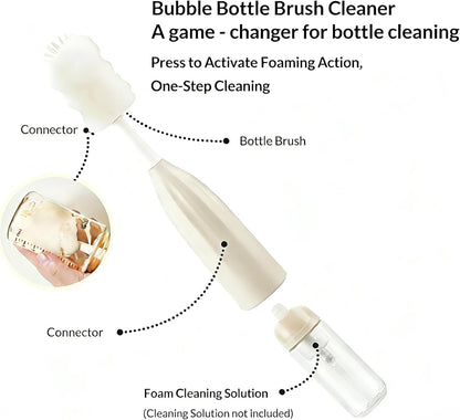Baby Bottle Brush Kit with Push-Press Bubble and Drying Rack for Bottle Cleaning, Bendable Bottle Cleaner Brush for Baby Bottles, Breast Pumps, Nipples, Straws and More. Perfect for Home&Travel (Pink)