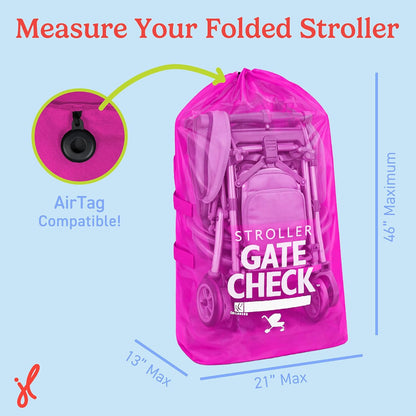 J.L. Childress Gate Check Bag for Single & Some Double Strollers - Travel Bag for Airplane, Fits Most Standard Baby Strollers, Airport Accessories for Gate Check, Flying Essentials - Red