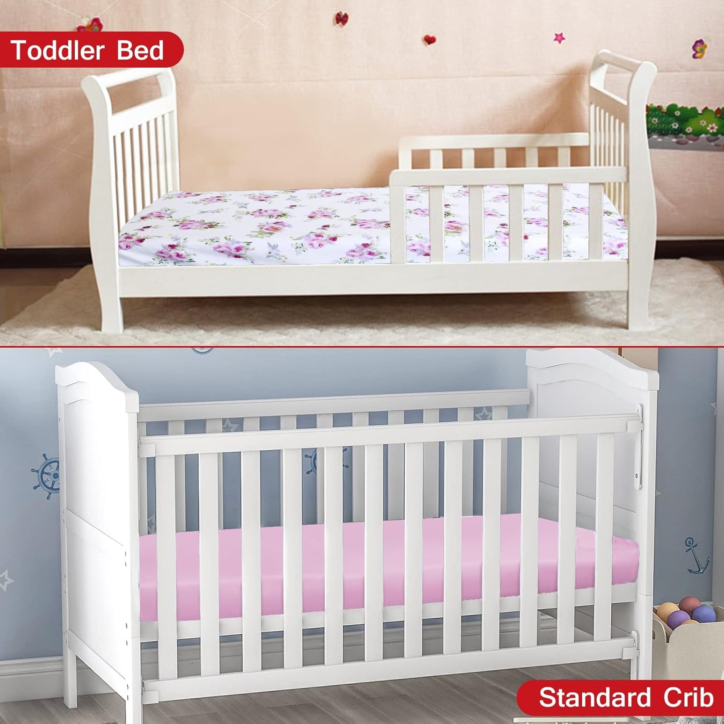 Pack and Play Sheets, 2 Pack Mini Crib Sheets, Stretchy Playard Fitted Sheet, Compatible with Graco Pack n Play, Soft and Breathable Material, Planet & Flower