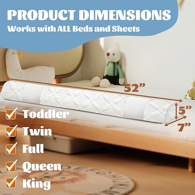 Asatdd Bed Rail for Toddlers, Bed Guard Rail, Soft Memory Foam Toddler Bed Rail for Twin, Full, Queen, King Beds with Washable Cover, 2 Pack
