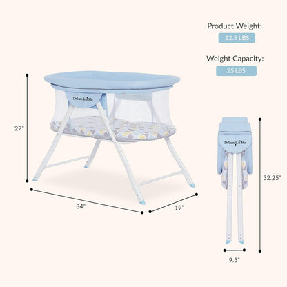 Dream On Me Poppy Traveler Portable Baby Bassinet, Breathable Mesh Airflow Panels, Compact and Lightweight, Quick Fold Travel Friendly Design, Anti-Slip Legs, Travel Bag and Mattress Included- Blue