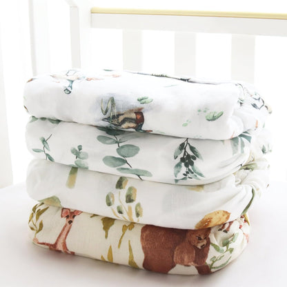LifeTree Crib Sheets for Baby Unisex - Muslin Fitted Crib Sheets Toddler Bed Sheet, 70% Viscose from Bamboo and 30% Cotton, Fits Mini Crib & Pack and Play Playard, Bear, 26in x 38in