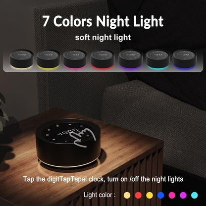 White Noise Machine with Alarm Clock & Night Light for Babies and Adults, 20 Soothing Sounds, Glare-Free Upward Display, Touch Control, Memory Function, 5 Sleep Timers, Black