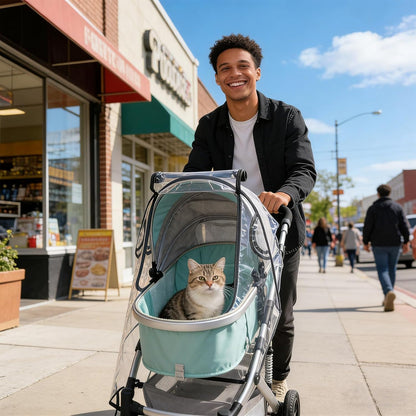 Unisize Pet Stroller Rain Cover - Foldable Clear Protection for Snow, Wind & Rain, Suitable for Most Models