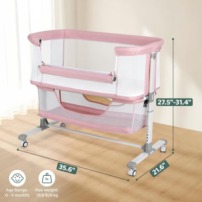 Cowiewie Bassinet Bedside Sleeper, Portable, Breathable, Adjustable Baby Bedside Bassinet for Peaceful Nights, Light Grey