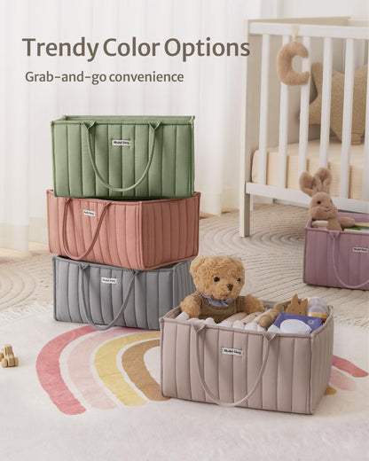 Blissful Diary Baby Diaper Caddy Organizer, Stylish Storage Basket for Newborn Essentials and Diaper Station, Gift for Baby Shower and Registry Must-Have, Mocha Brown