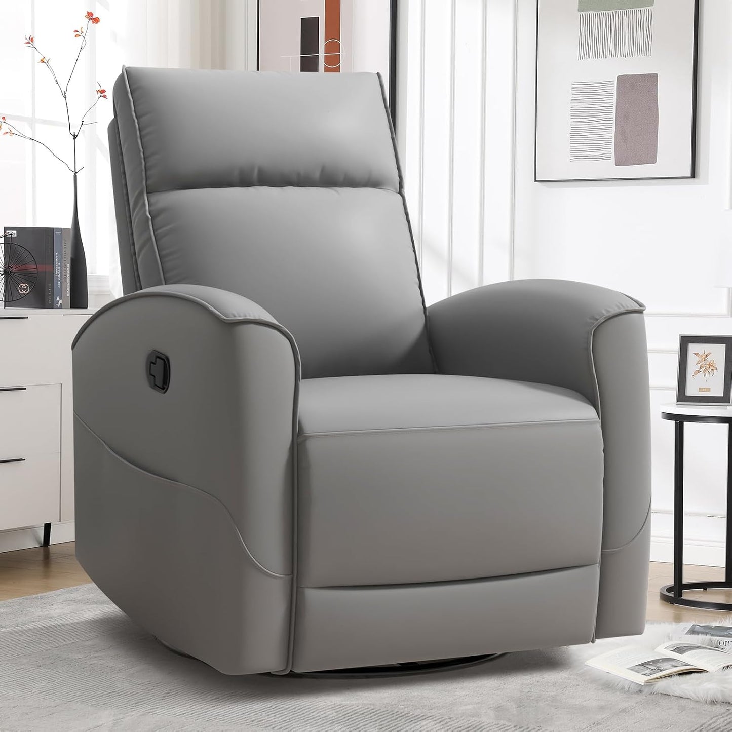 HAOMARKETS Electric Swivel Rocker Recliner Chair, Power Faux Leather Glider Rocking Recliners for Adults,360° Swivel Nursery Reclining Sofa with USB Charging Port, White