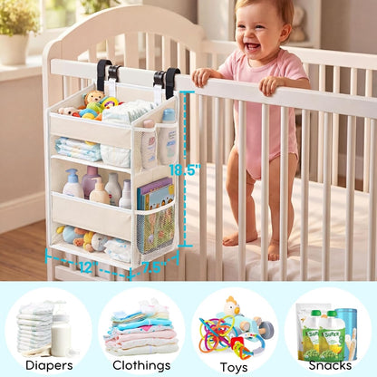 Ofiray-home Hanging Diaper Organizer for Changing Table,Cribs,Car,Playard or Wall & Nursery Organization-Durable 2-Tier Diaper Organizer with Mesh Pockets and Viewable Design, Won't Deform, Light Gray