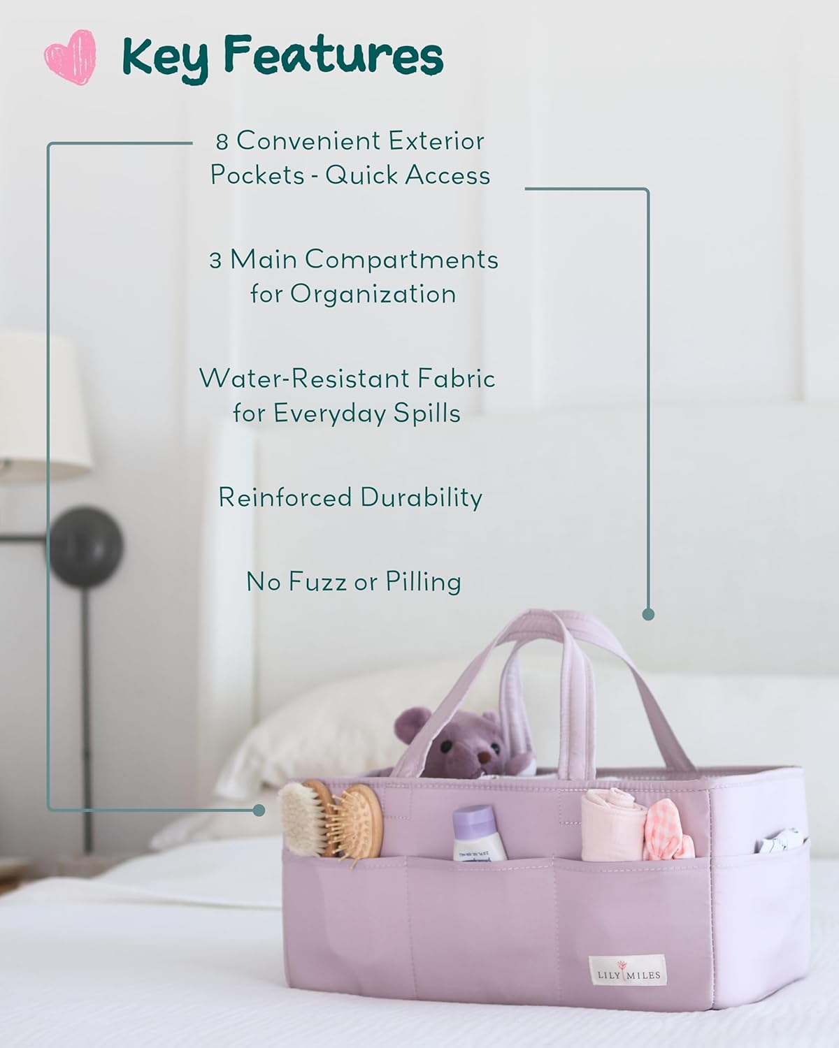 Lily Miles Baby Diaper Caddy Organizer - Large Tote Bag for Newborn essentials Boy or Girl - Baby Shower Basket - Nursery Must Haves - Registry Favorites - Newborn Caddie Car Organizer