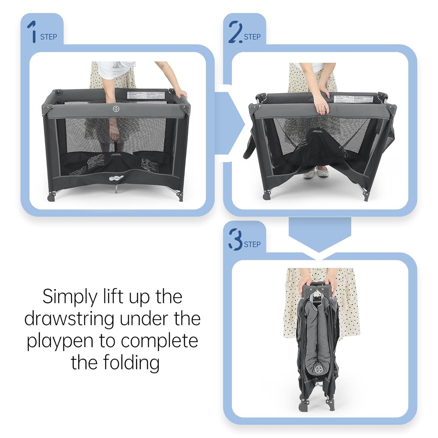 Pamo Babe Pack and Play with Bassinet, Portable Playard for Baby
