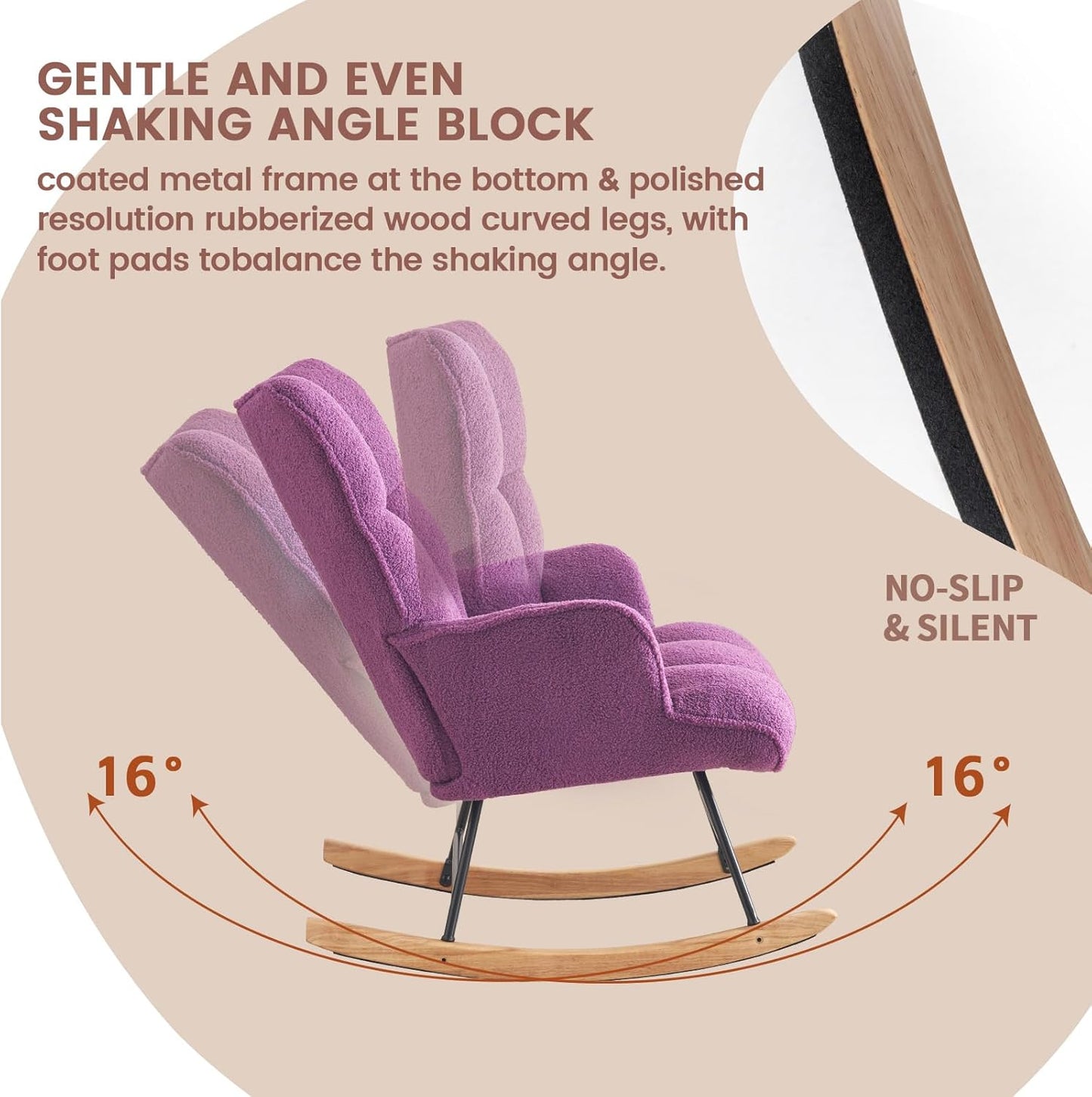 SAETSFEG Rocking Chair Nursery Teddy Upholstered Glider Rocker Rocking Accent Chair Padded Seat with High Backrest Armchair Comfy Side Chair for Living Room Bedroom Offices (Grey Teddy)