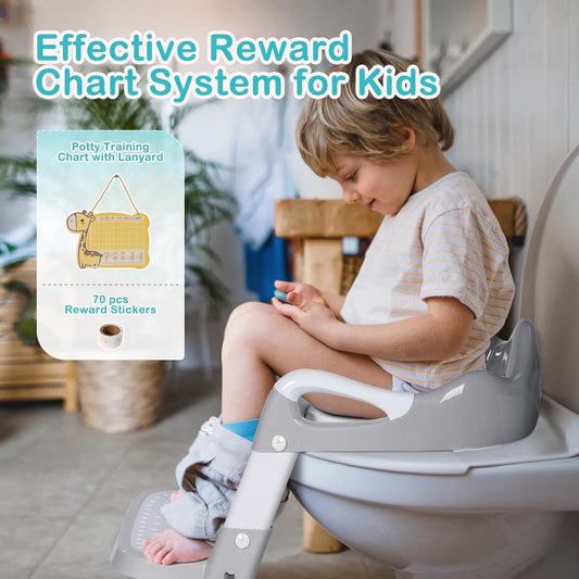 BRINJOY Potty Training Seat with Step Stool Ladder, Potty Toilet Toddler Seat w/Potty Training Chart & Cushion Handle, Kids Potty Training Toilet Chair for Girls Boys w/Non-Slip Pads Wide Step