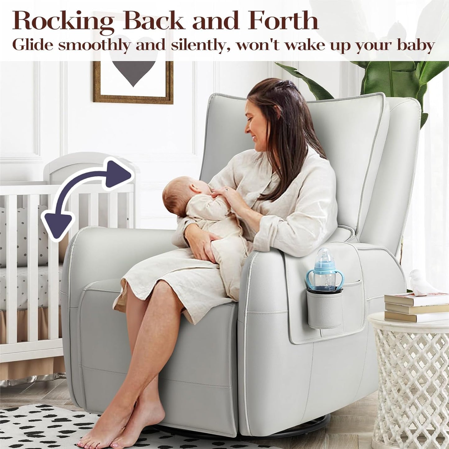 Power Recliner Gliders for Nursery, Electric Swivel Rocker Recliner Chair, Comfy Upholstered Living Room Reclining Rocking Chairs with Lumbar Support (Gray, 41" X 40" X 36")