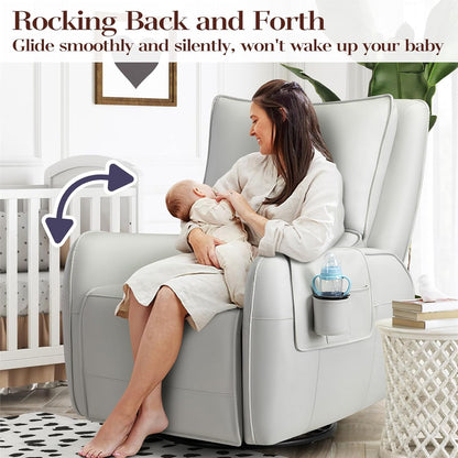 Power Recliner Gliders for Nursery, Electric Swivel Rocker Recliner Chair, Comfy Upholstered Living Room Reclining Rocking Chairs with Lumbar Support (Gray, 41" X 40" X 36")