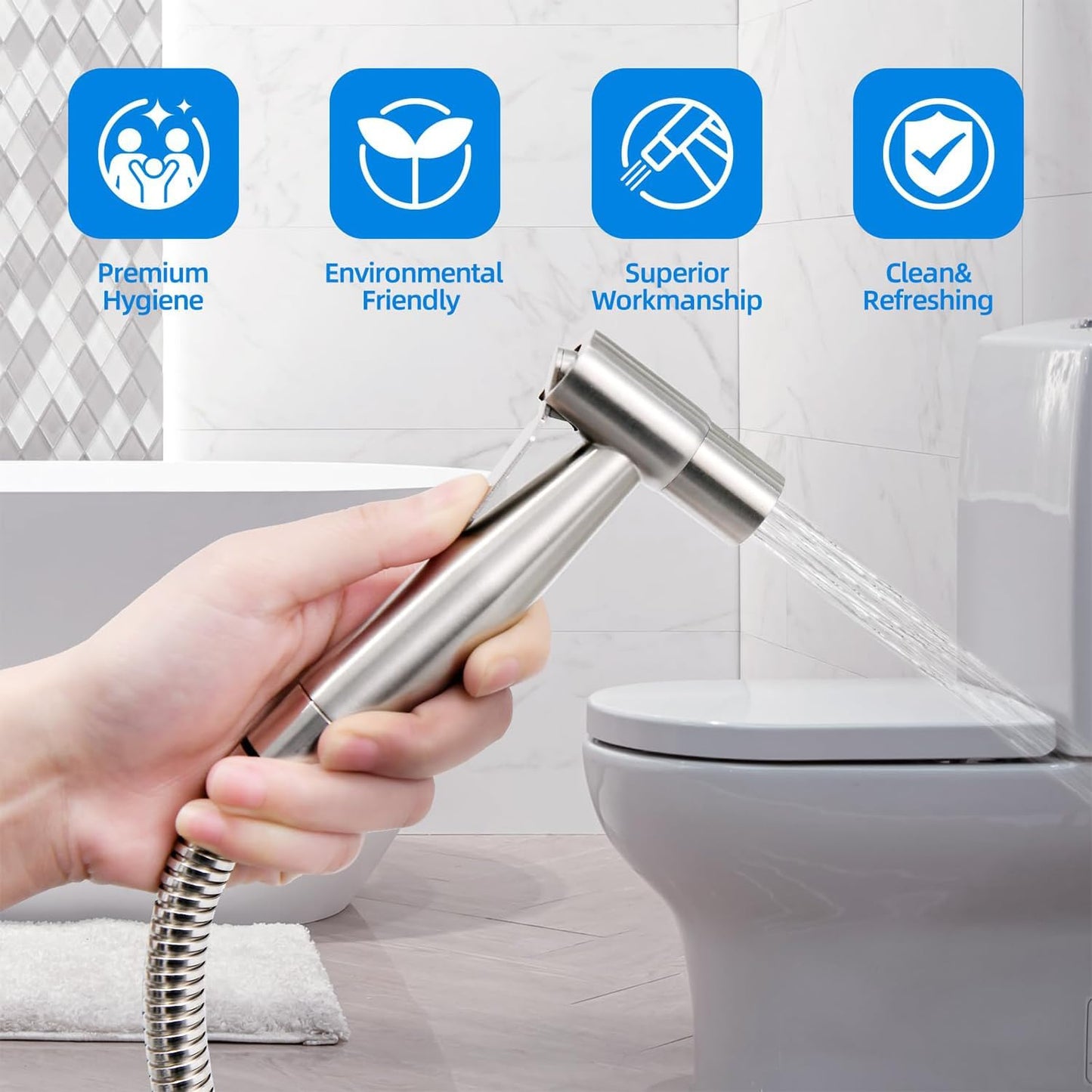 Handheld Toilet Bidet Sprayer for Toilet-Adjustable Water Pressure Control with Bidet Hose for Feminine Wash, Stainless Steel Brushed Nickel Bidet Faucet Cloth Diaper for Baby Wash, Gold