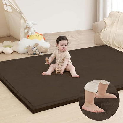 Extra Large 79"x118" Baby Activity Play Mat for Floor, 1.3" Thick Elasti Foam for Tummy Time & Crawling, Non-Slip Nursery Rug for Infants, Toddlers & Kids, Tatami Style Mat for Yoga, Living Room, Classroom & Playroom(Dark Brown)