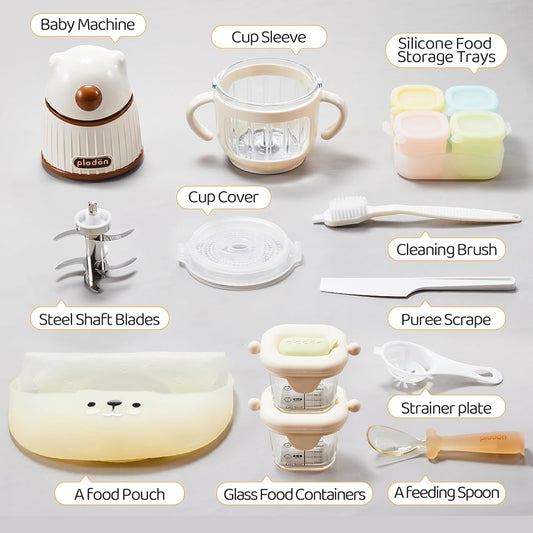 Baby Food Maker with Glass Bowl& 316 Stainless Steel Blades, Baby Food Processor for Infants 6+ Months, BPA-Free One-Step Blender for Homemade Stage 1 2 3 Puree, Dishwasher Safe, Silver