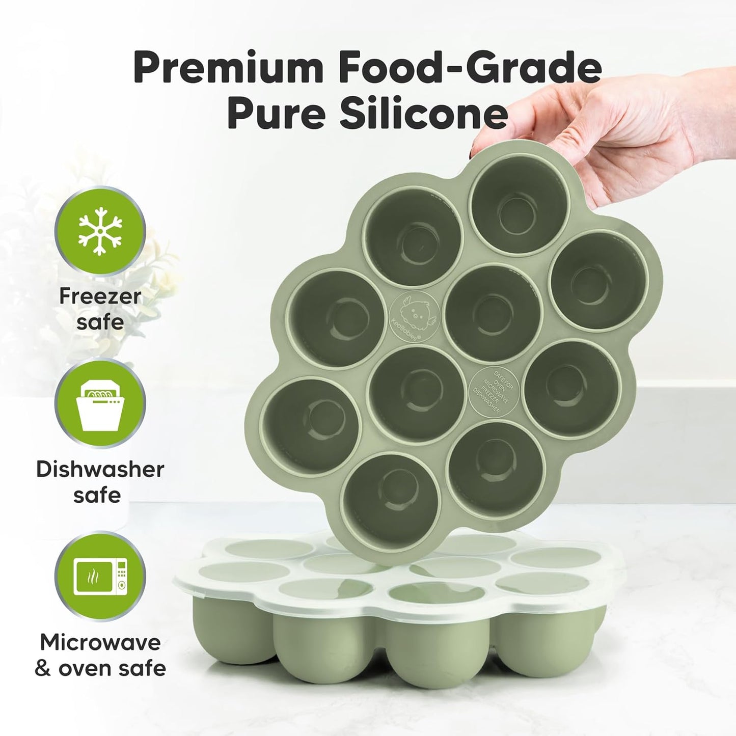 KeaBabies Silicone Food Freezer Trays with Lid, 2oz x 10 Pods Baby Food Storage Containers, Easy Puree Meal Prep, Breast Milk Silicone Freezer Molds, Dishwasher, Microwave Safe, BPA-Free (Chai Latte)