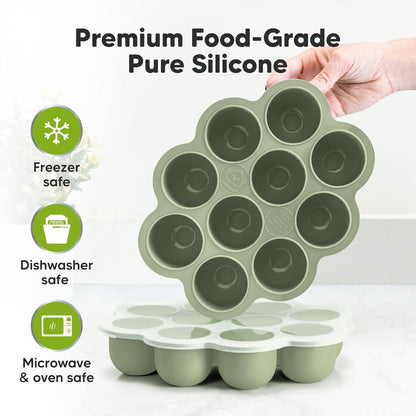 KeaBabies Silicone Food Freezer Trays with Lid, 2oz x 10 Pods Baby Food Storage Containers, Easy Puree Meal Prep, Breast Milk Silicone Freezer Molds, Dishwasher, Microwave Safe, BPA-Free (Chai Latte)