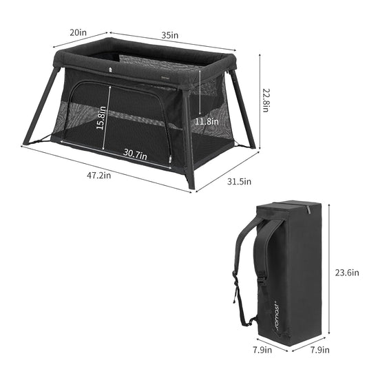 Gromast 2 in 1 Portable Travel Crib for Toddler, Foldable Crib for Baby, Lightweight Playpen Collapsible Playard with Soft Mattress, Easy to Carry Baby Travel Bed for Outdoor, Indoor (Grey)