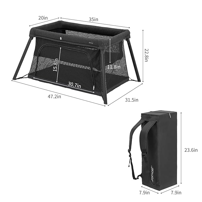 Gromast 2 in 1 Portable Travel Crib for Toddler, Foldable Crib for Baby, Lightweight Playpen Collapsible Playard with Soft Mattress, Easy to Carry Baby Travel Bed for Outdoor, Indoor (Black)