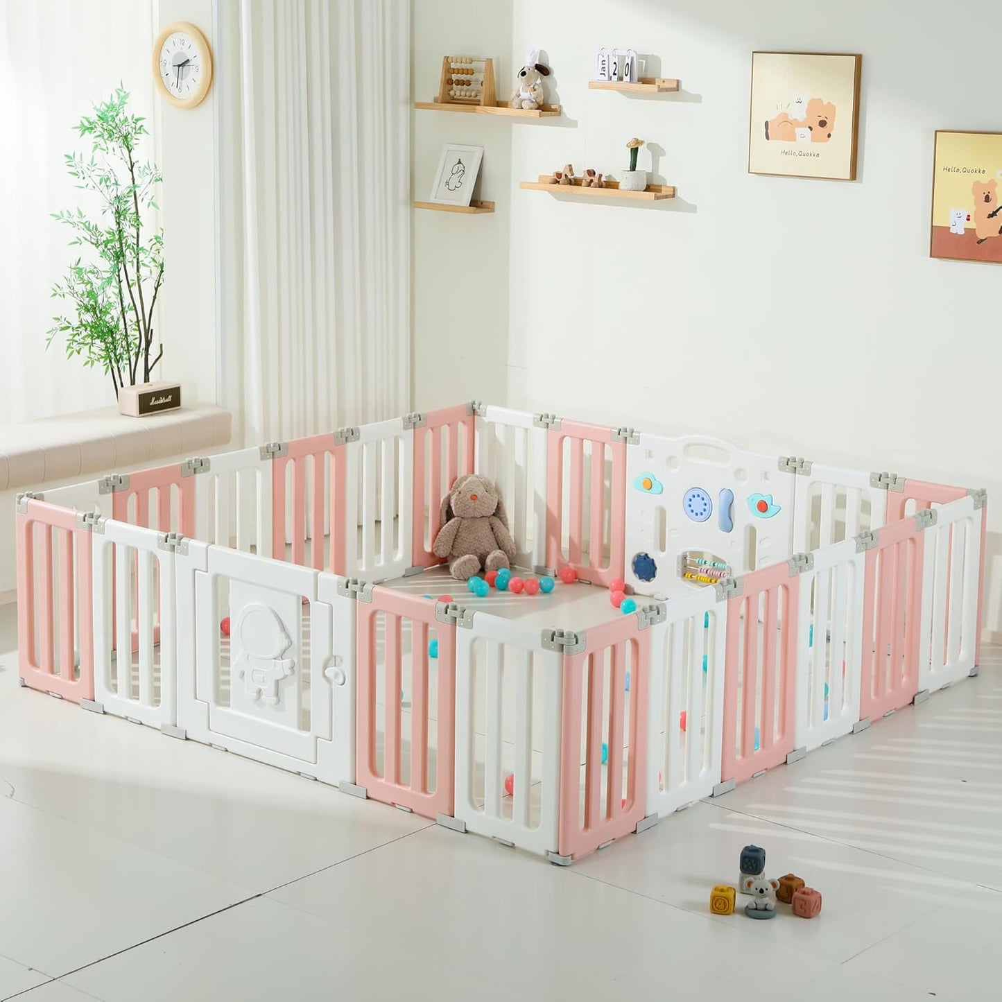 Bestgame Baby Play Pen, Foldable Play Pens for Babies and Toddlers, 14 Panels Extra Large Baby Playpen, Astronauts Portable Fence, Kids Gate Playpen Yard - Grey