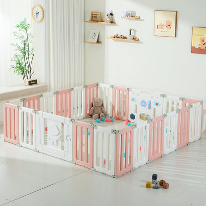 Bestgame Baby Play Pen, Foldable Play Pens for Babies and Toddlers, 14 Panels Extra Large Baby Playpen, Astronauts Portable Fence, Kids Gate Playpen Yard - Grey