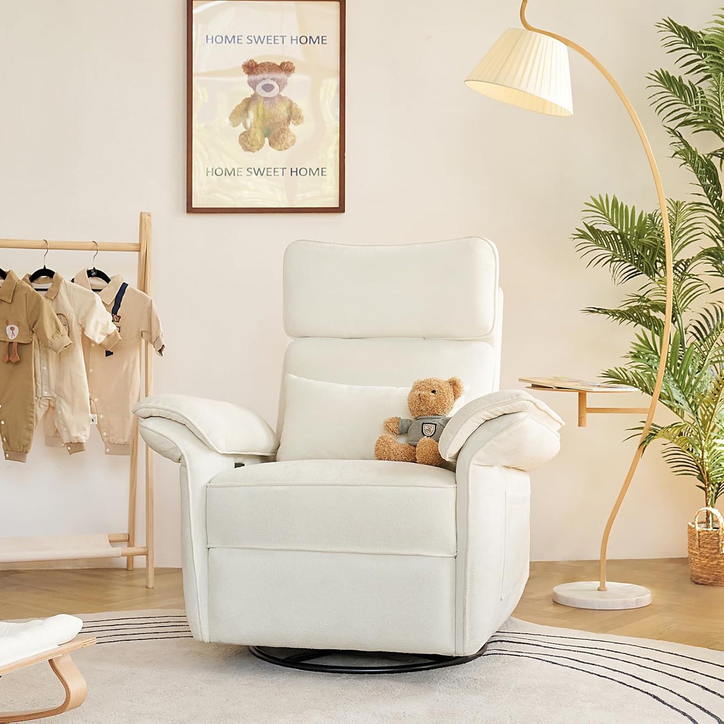 HULALA HOME Nursery Glider Recliner with Adjustable Headrest and Armrests, Power Swivel Rocker Recliner Chair with USB Port and Storage Bags, GREENGARD, FSC, CertiPUR-US® Certified, Beige