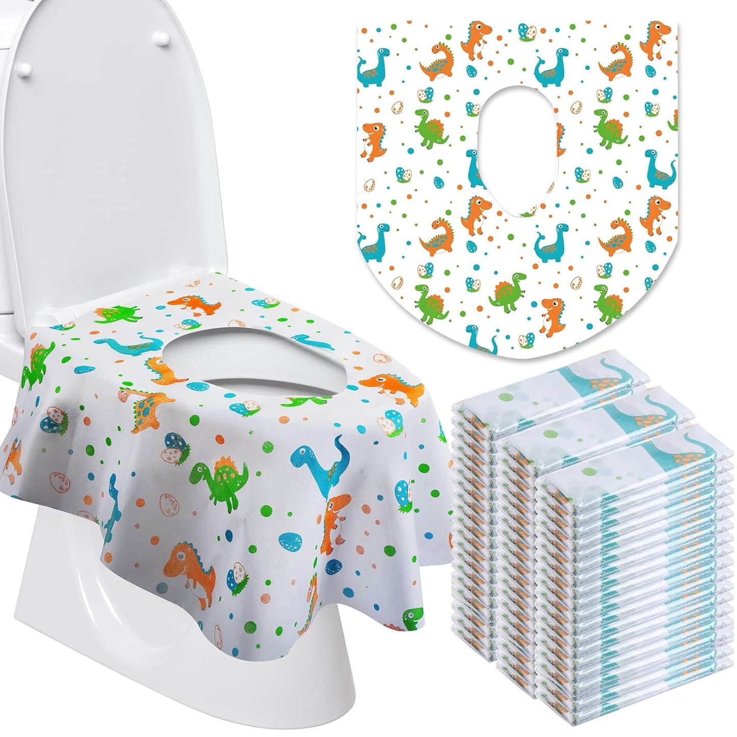50 Packs Disposable Toilet Seat Covers Extra Large Individually Wrapped for Kids and Adults, Portable Non Slip Waterproof Potty Seat Covers for Toddlers Potty Training, Travel (Rainbow)