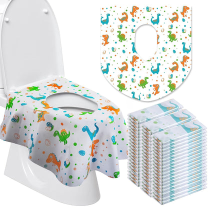 50 Packs Disposable Toilet Seat Covers Extra Large Individually Wrapped for Kids and Adults, Portable Non Slip Waterproof Potty Seat Covers for Toddlers Potty Training, Travel (Rainbow)